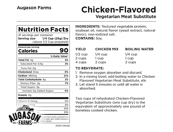 Augason Farms: Chicken-Flavored Vegetarian Meat Substitute Can